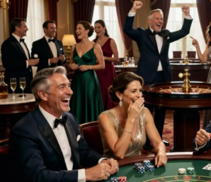 Emocje gości podczas zabawy przy stołach pokerowych i ruletce na evencie Wonderstar s. r. o.