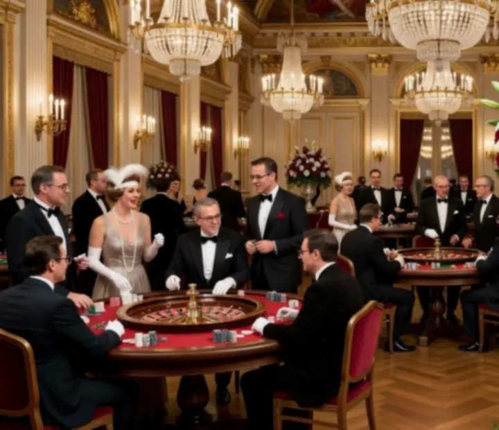 Gala w stylu kasynowym w pałacu z luksusowymi stołami do ruletki i blackjacka
